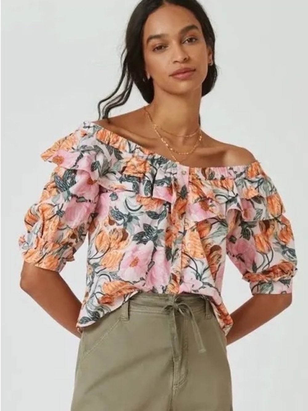 Cecilia Pettersson for Anthropologie Ruffled Off-The-Shoulder Blouse Size Large